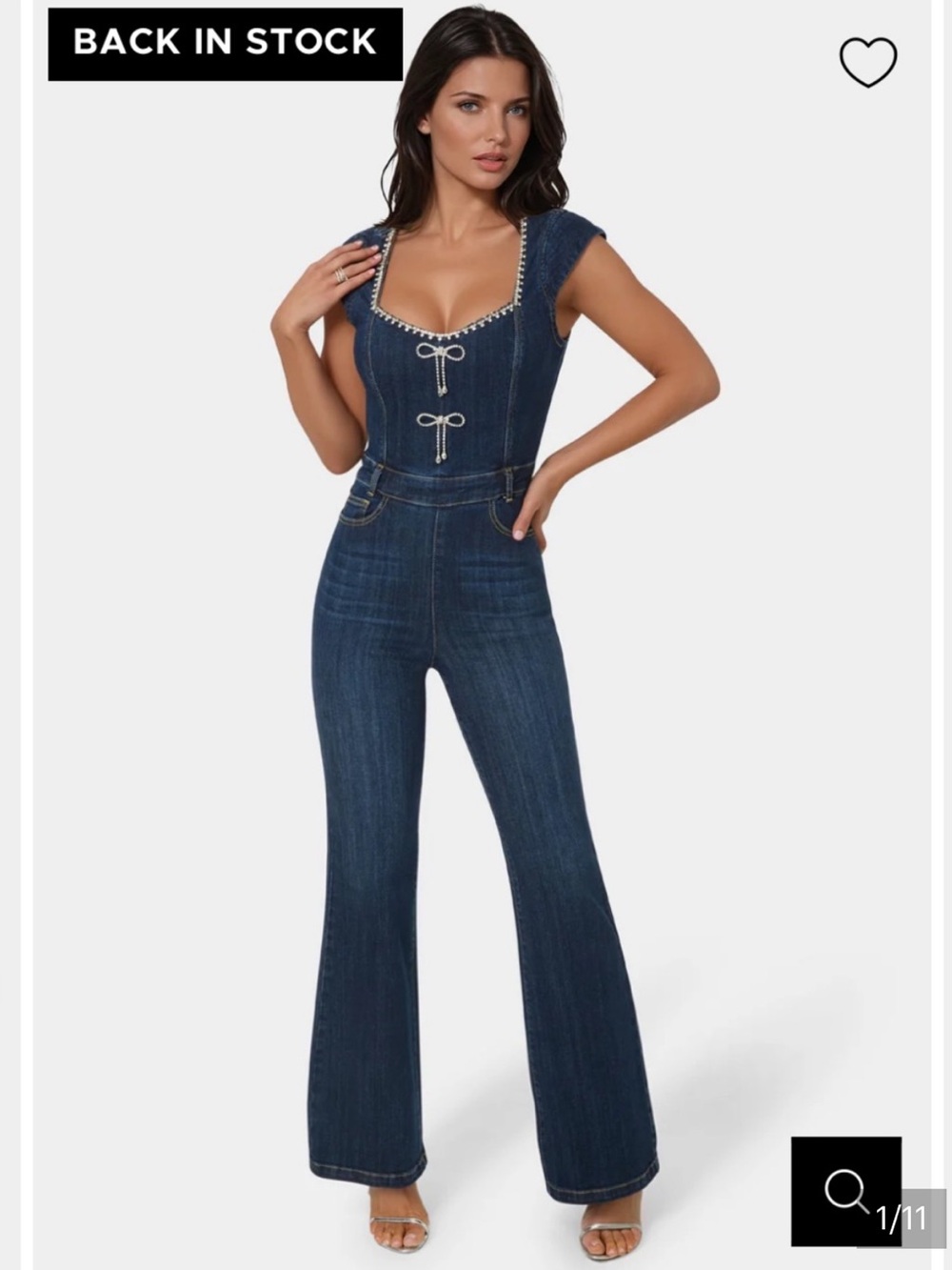 bebe denim rhinestone Jumpsuit
